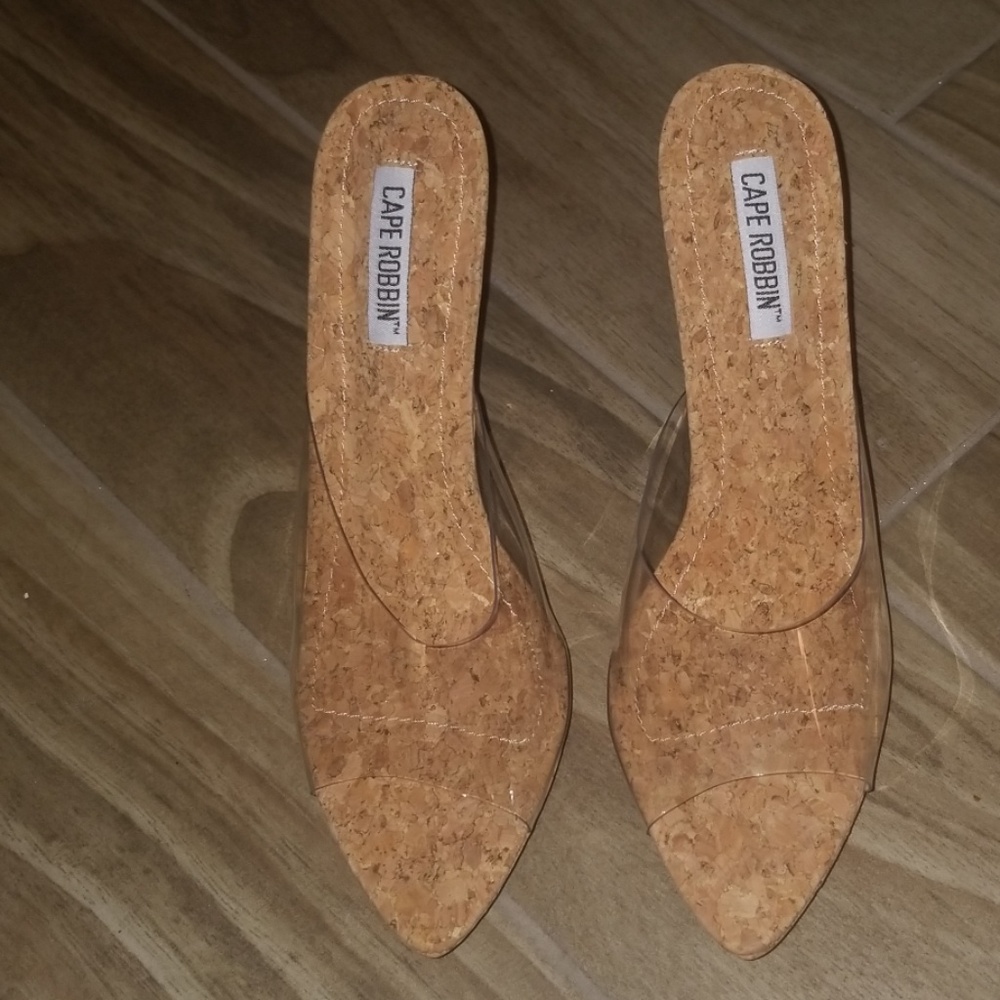 Clear cork stilettos
